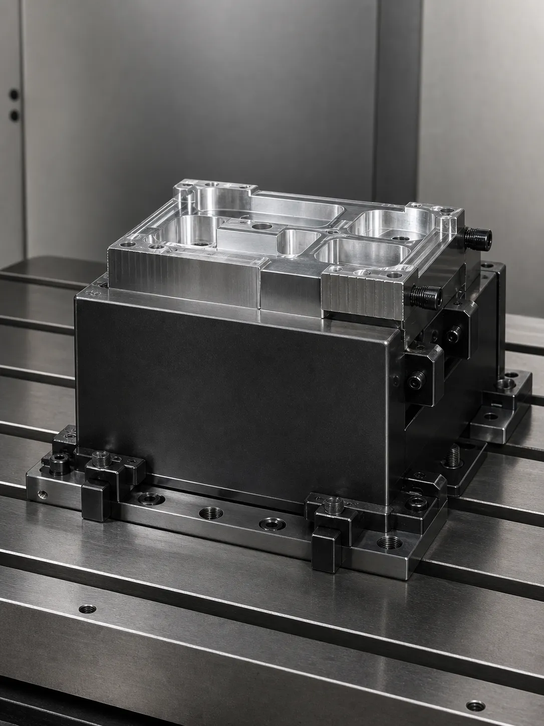 Workholding fixture set up on a VMC table